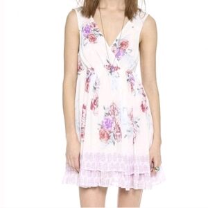 Free People Floral Chiffon Mini Dress Womens Small Sleeveless Floral V Neck